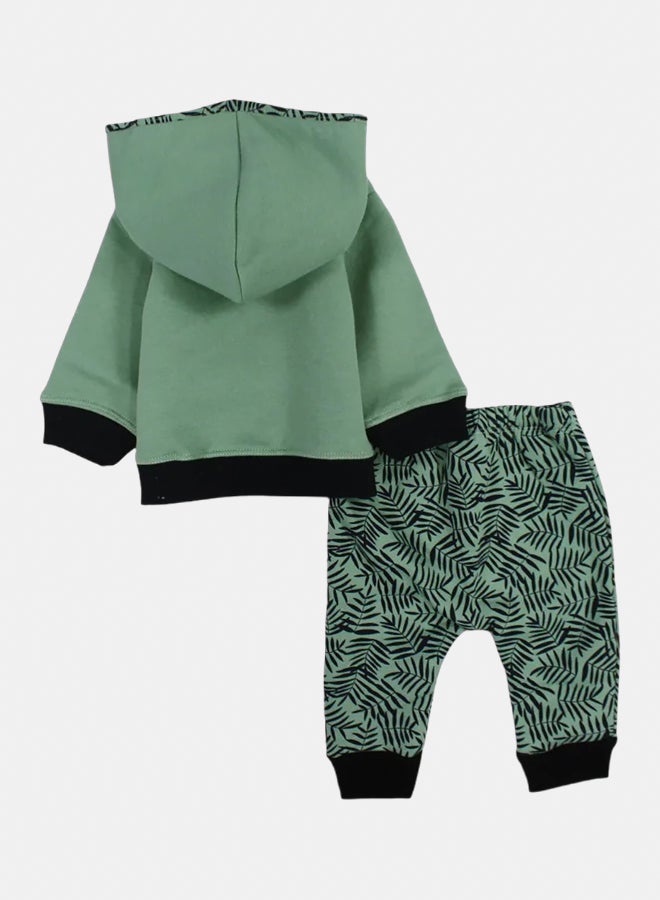 الصياد طقم بيجامة أطفال أولاد بقبعة قطن باللون الأخضر بطبعة زرافة - Image 3