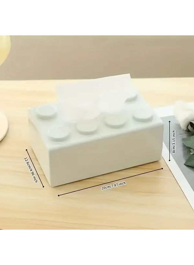 White Dopamine Building Block Paper Towel Holder Large Capacity Spring Loaded Tissue Box - Image 3