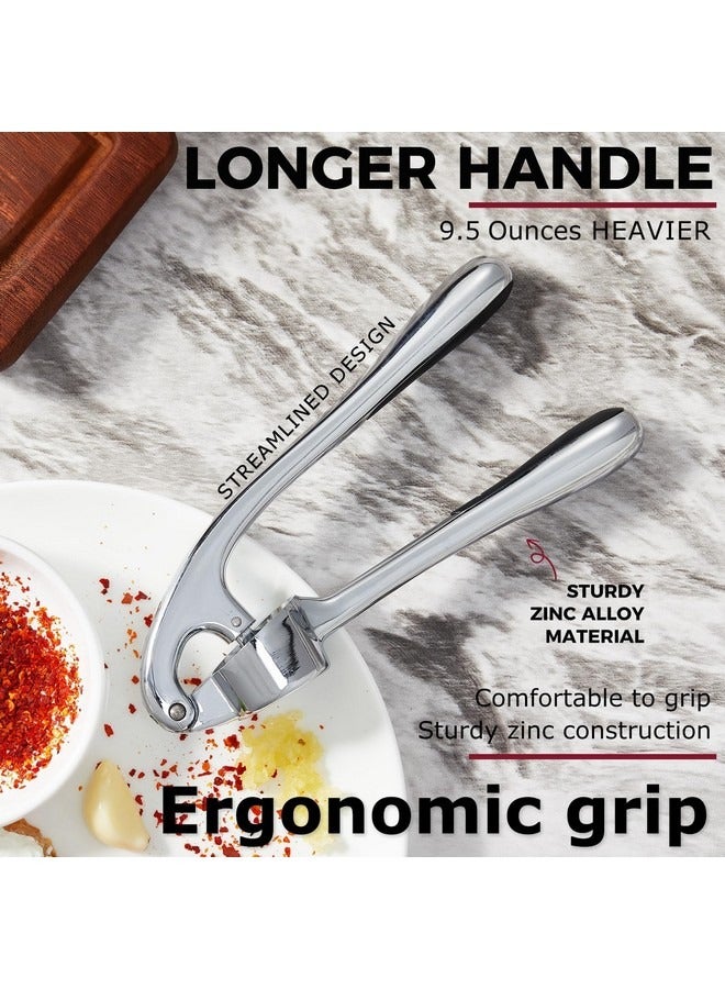 Beauenty Premium Garlic Press, Garlic Mincer Set with Silicone Roller Peeler & Cleaning Brush, Easy to Squeeze and Clean, Rust Proof & Dishwasher Safe, Professional Efficient Ginger Crusher - Image 3