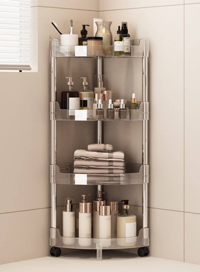 لوكسا عربة تخزين بأربع مستويات، رف زاوية مثلث، عربة دوارة متعددة الاستخدامات لتنظيم مطبخك، حامل زاوية للحمام بأربع طبقات، وحدة رفوف للحمام بعجلات، رف منظم للحمام مقاوم للماء، عربة تخزين زاوية مفتوحة مضادة للصدأ للحمام والمطبخ وغرفة الغسيل - Image 1