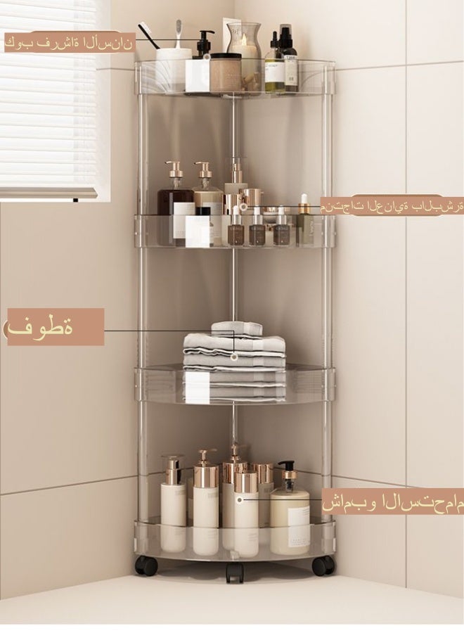 لوكسا عربة تخزين بأربع مستويات، رف زاوية مثلث، عربة دوارة متعددة الاستخدامات لتنظيم مطبخك، حامل زاوية للحمام بأربع طبقات، وحدة رفوف للحمام بعجلات، رف منظم للحمام مقاوم للماء، عربة تخزين زاوية مفتوحة مضادة للصدأ للحمام والمطبخ وغرفة الغسيل - Image 2