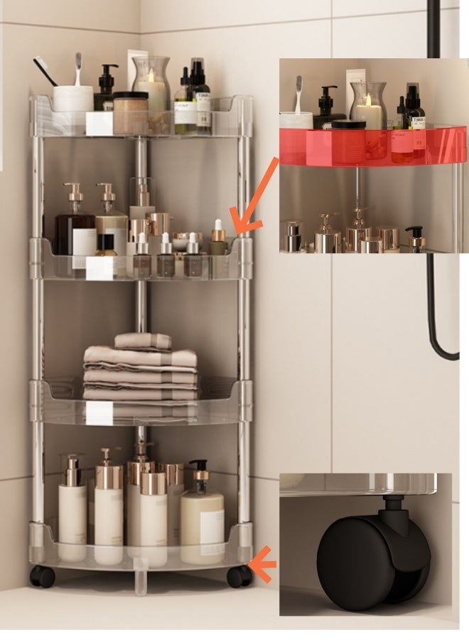 لوكسا عربة تخزين بأربع مستويات، رف زاوية مثلث، عربة دوارة متعددة الاستخدامات لتنظيم مطبخك، حامل زاوية للحمام بأربع طبقات، وحدة رفوف للحمام بعجلات، رف منظم للحمام مقاوم للماء، عربة تخزين زاوية مفتوحة مضادة للصدأ للحمام والمطبخ وغرفة الغسيل - Image 3