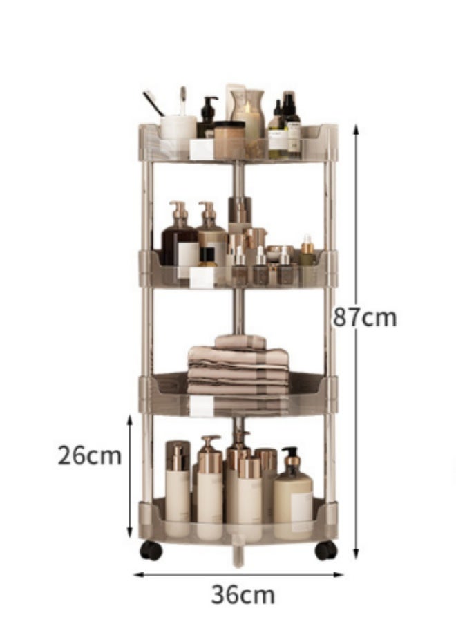 لوكسا عربة تخزين بأربع مستويات، رف زاوية مثلث، عربة دوارة متعددة الاستخدامات لتنظيم مطبخك، حامل زاوية للحمام بأربع طبقات، وحدة رفوف للحمام بعجلات، رف منظم للحمام مقاوم للماء، عربة تخزين زاوية مفتوحة مضادة للصدأ للحمام والمطبخ وغرفة الغسيل - Image 4