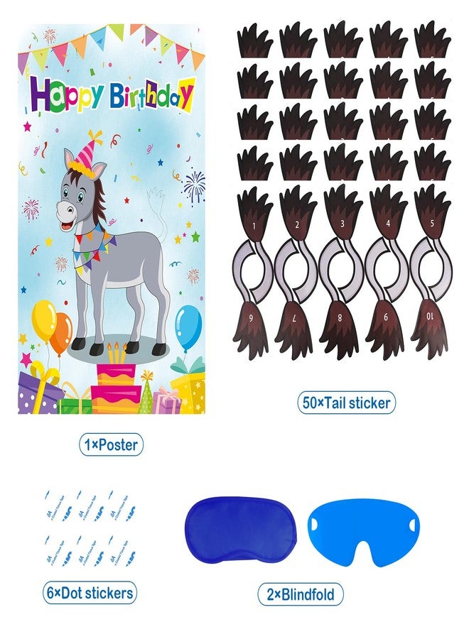 Eaezerav Pin The Tail On The Donkey Birthday Party Game with 50 Pcs Tails Large Donkey Games Poster for Kids Birthday Party Supplies - Image 2