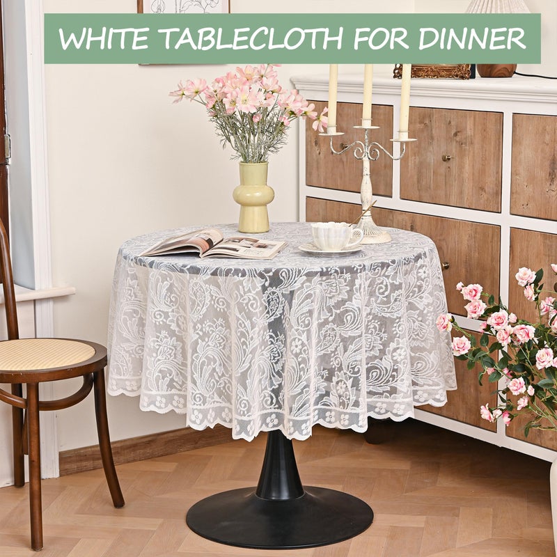 Jayla White Lace Round Tablecloth 60 Inches Phoenix Tail Flower Embroidered Wedding Table Cloths for Summer Outdoor Party Reception, Dinner Party, Baby Shower, Decorations, Home Decor - Image 3