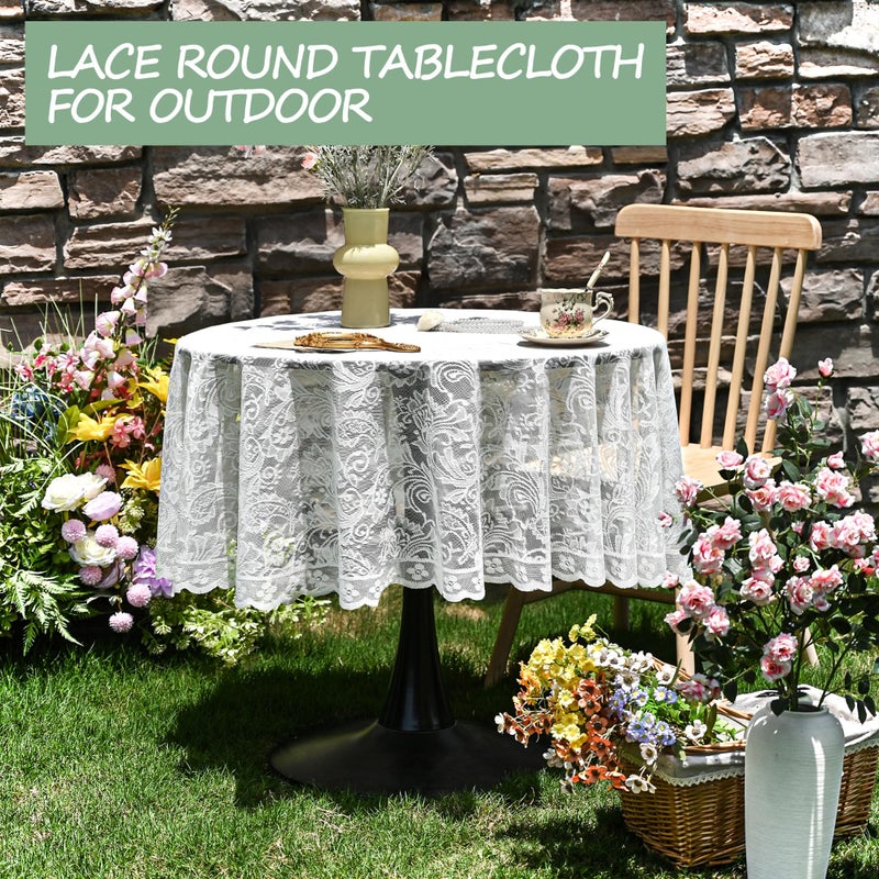 Jayla White Lace Round Tablecloth 60 Inches Phoenix Tail Flower Embroidered Wedding Table Cloths for Summer Outdoor Party Reception, Dinner Party, Baby Shower, Decorations, Home Decor - Image 2