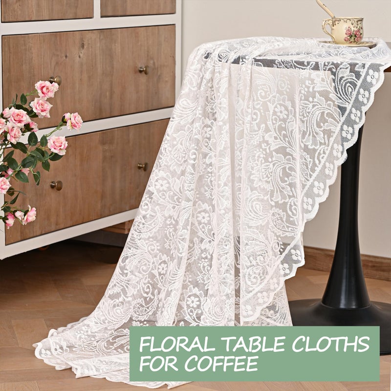 Jayla White Lace Round Tablecloth 60 Inches Phoenix Tail Flower Embroidered Wedding Table Cloths for Summer Outdoor Party Reception, Dinner Party, Baby Shower, Decorations, Home Decor - Image 5