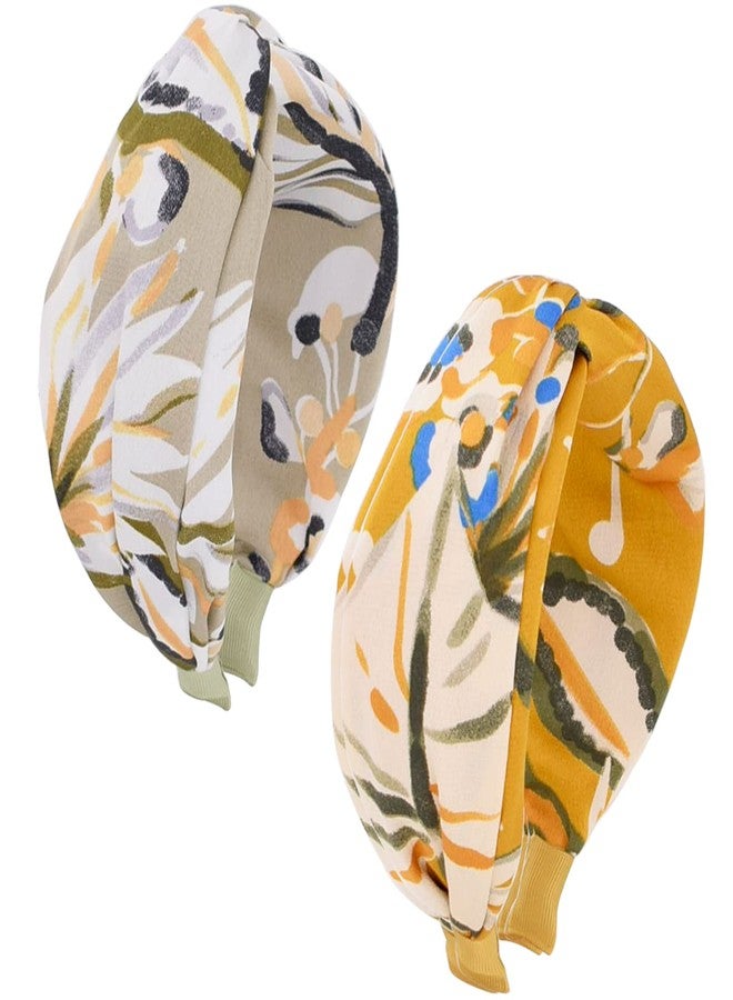 بي جود أطواق شعر بيجود للنساء، أطواق شعر عريضة معقودة بتصميم استوائي، أطواق شعر عصرية، ربطة شعر على شكل عقدة متقاطعة، إكسسوارات شعر توربان للبنات، قطعتان - Image 1