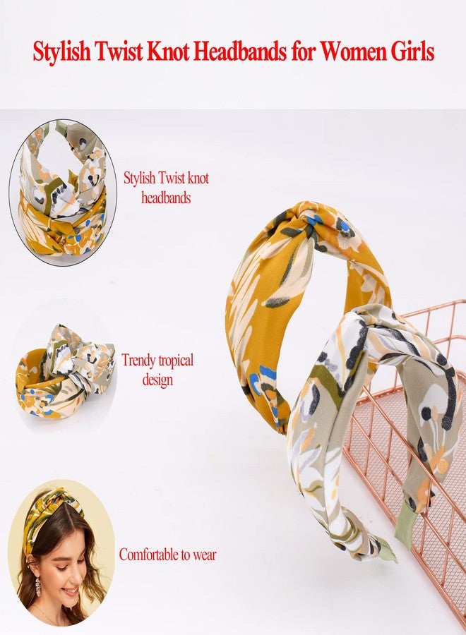 بي جود أطواق شعر بيجود للنساء، أطواق شعر عريضة معقودة بتصميم استوائي، أطواق شعر عصرية، ربطة شعر على شكل عقدة متقاطعة، إكسسوارات شعر توربان للبنات، قطعتان - Image 2