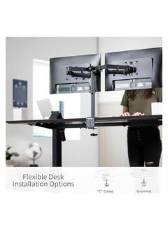 erorex Dual Monitor Desk Mount, Heavy Duty Fully Adjustable Stand, Fits 2 LCD LED Screens up to 30 inches, Black, STAND-V002  - Image 5