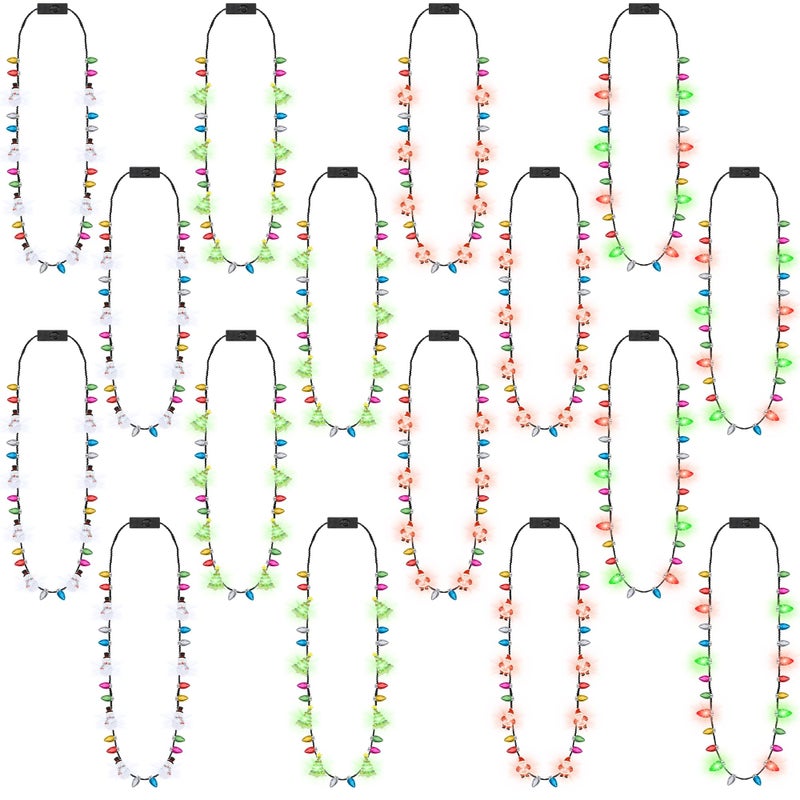 Traplace Christmas Party Favors 24PCS Christmas Light Necklace Christmas Accessories Colorful Bulbs 3 Modes Light Up Christmas Necklace Santa Claus Christmas Trees Snowmen Christmas Necklaces - Image 3