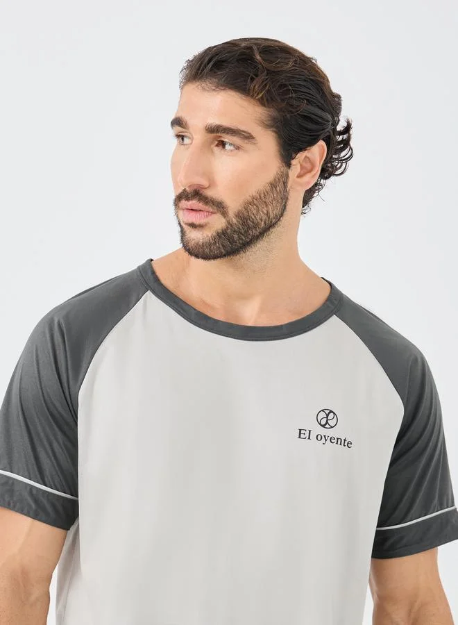 Styli Styli Minimal Print Raglan Sleeve T-Shirt and Shorts Set