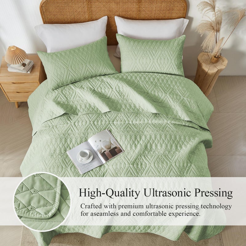 akkialla King/Cal King Size Quilt Bedding Set,Sage Green Lightweight Microfiber Soft Bedspread,Modern Style Geometric Pattern Coverlet Set for All Seasons,3 Piece(1 Quilt,2 Pillow Shams) - Image 5