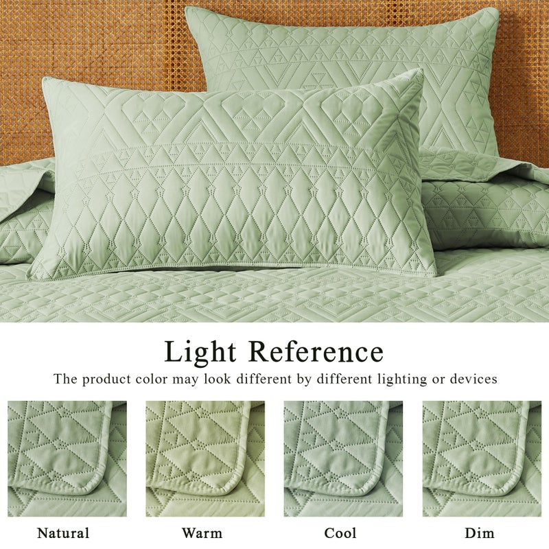 akkialla King/Cal King Size Quilt Bedding Set,Sage Green Lightweight Microfiber Soft Bedspread,Modern Style Geometric Pattern Coverlet Set for All Seasons,3 Piece(1 Quilt,2 Pillow Shams) - Image 4