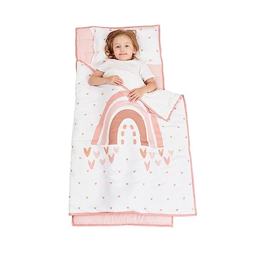 Cokouchyi Extra Large Toddler Nap mat by Cokouchyi, Toddler Sleeping Bag with Removable Pillow, Measures 53 x 21 x 1.5 Inches, Sleeping Mat for Girls, Ideal for Daycare and Preschool Kindergarten, Rainbow - Image 1