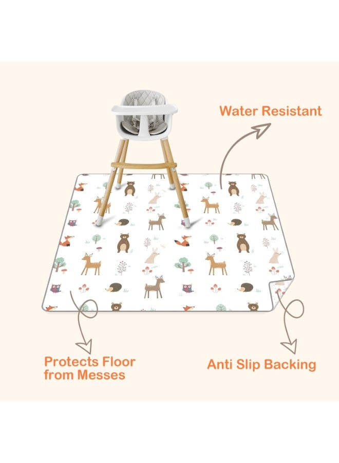 CLYMENE CLYMENE Splat Mat for Under High Chair | 51x51 Inch Anti-Slip Baby Splash Mat | Waterproof & Washable Spill Mat for Highchair Floor and Infant Play (Woodland Tale) - Image 4