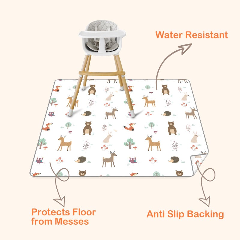 CLYMENE Splat Mat for Under High Chair | 51x51 Inch Anti-Slip Baby Splash Mat | Waterproof & Washable Spill Mat for Highchair Floor and Infant Play (Woodland Tale) - Image 2