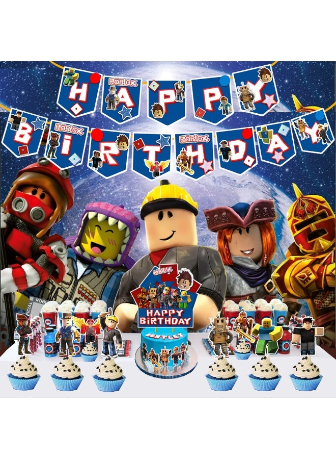 Roblox Theme Birthday Theme Party Decoration Supplies Banner Cake Toppers Balloon Set - Image 2