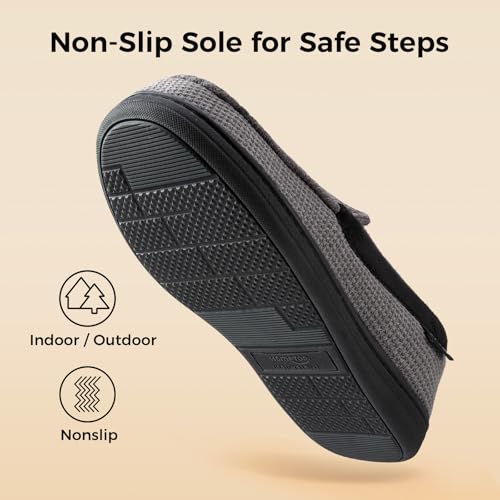 HomeTop Men's Comfort Memory Foam Moccasin Slippers, Breathable Cotton Knit Terry Cloth House Shoes for Indoor Outdoor (11 D(M) US, Dark Gray) - Image 5