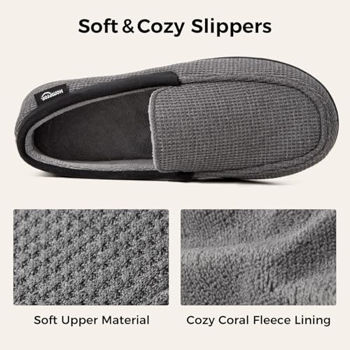 HomeTop Men's Comfort Memory Foam Moccasin Slippers, Breathable Cotton Knit Terry Cloth House Shoes for Indoor Outdoor (11 D(M) US, Dark Gray) - Image 4