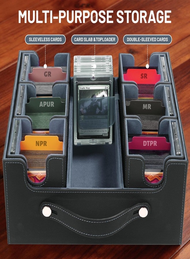 صندوق تخزين بطاقات التداول STTRBOX Commander بمقبض، صندوق تخزين بطاقات التداول لألعاب MTG وTCG. صندوق بطاقات MTG 7 في 1 مع 6 أغلفة علوية، 6 سدادات، 10 فواصل ملونة. (أسود ورمادي، 7 في 1) - Image 5