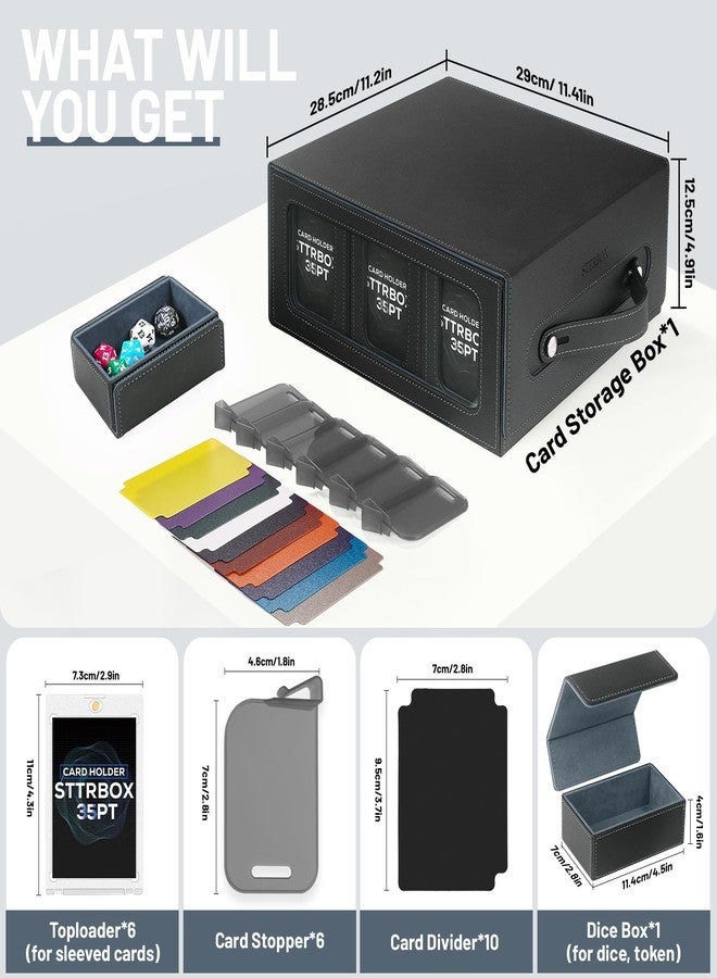 صندوق تخزين بطاقات التداول STTRBOX Commander بمقبض، صندوق تخزين بطاقات التداول لألعاب MTG وTCG. صندوق بطاقات MTG 7 في 1 مع 6 أغلفة علوية، 6 سدادات، 10 فواصل ملونة. (أسود ورمادي، 7 في 1) - Image 2
