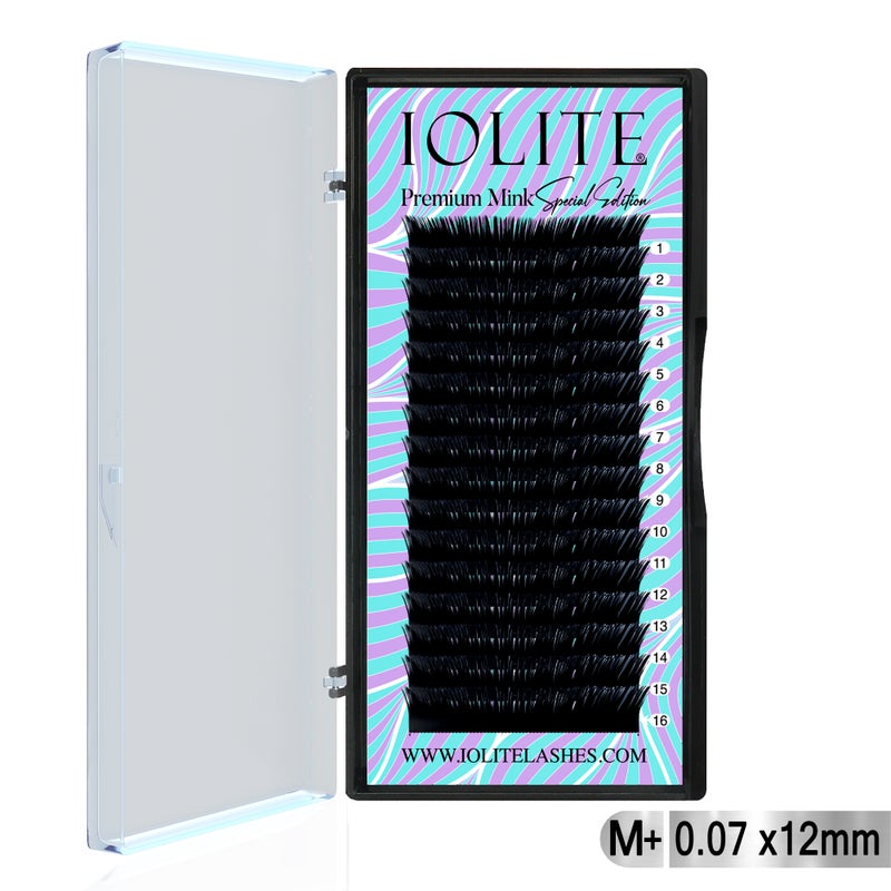 IOLITE Premium Mink  False Eyelash Extension M+ Curl Individual Lashes.07T 6 to 15mm & Mix - 12MM