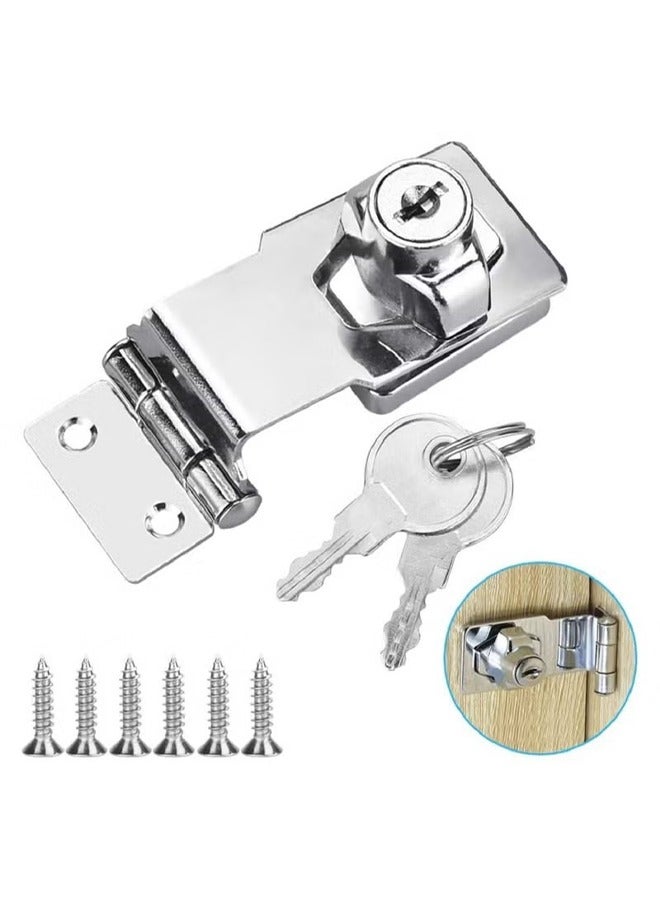 Small Hasp and Staple 90 Degrees Metal Lock Hasp 3 Inch/76mm Door Bolt Latch Buckle Safety Door Clasp Knob Shed Locks with Padlock, Key, Screws for Cabinets Cupboard Drawer Gate - Image 1