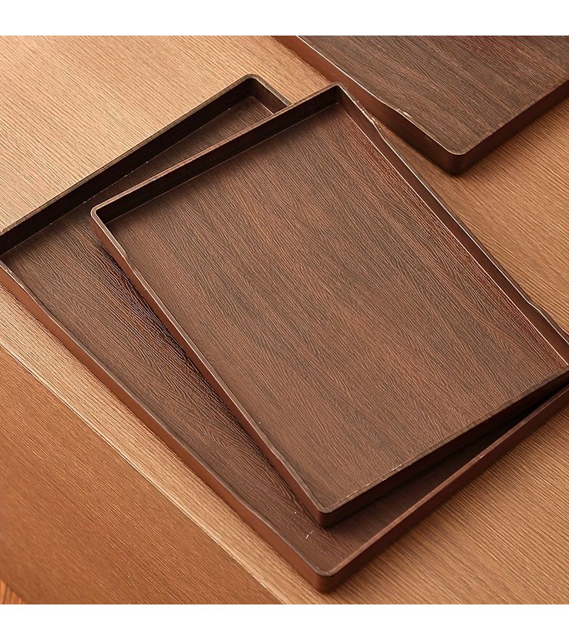1 Pc Dark Wood Color Faux Wood Plastic Rectangular Serving Tray For Living Room Dining Tea Decorative Storage Holiday Gift - Image 4