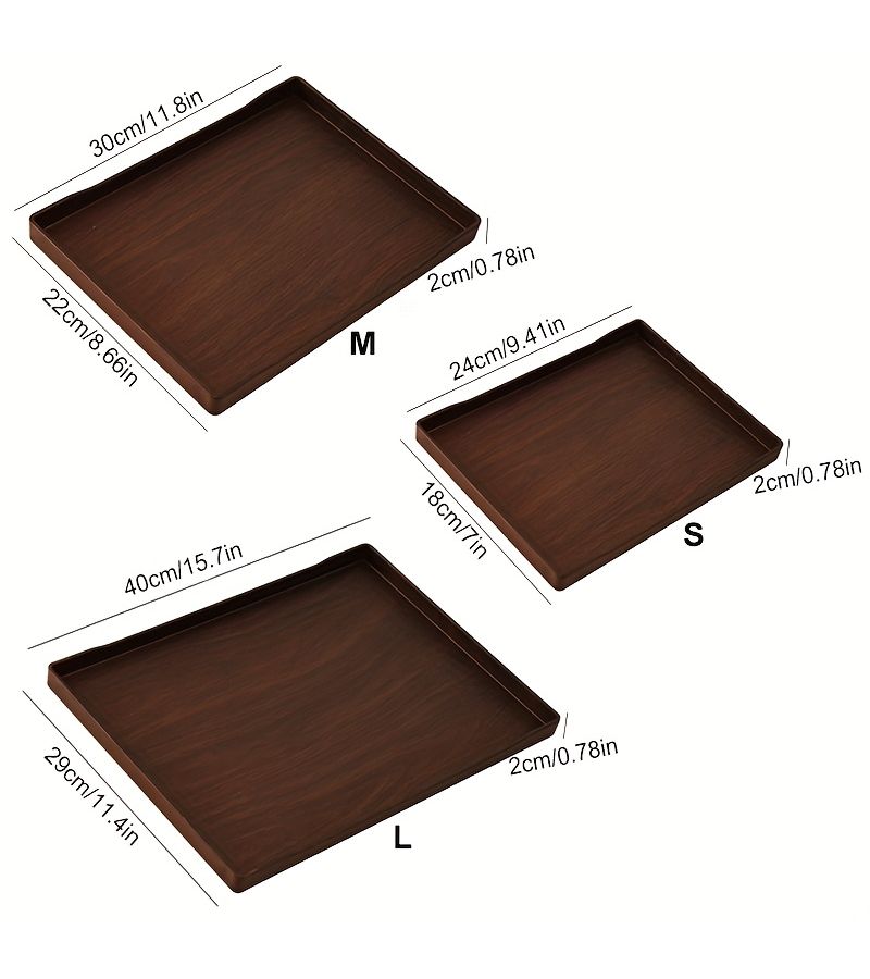 1 Pc Dark Wood Color Faux Wood Plastic Rectangular Serving Tray For Living Room Dining Tea Decorative Storage Holiday Gift - Image 3