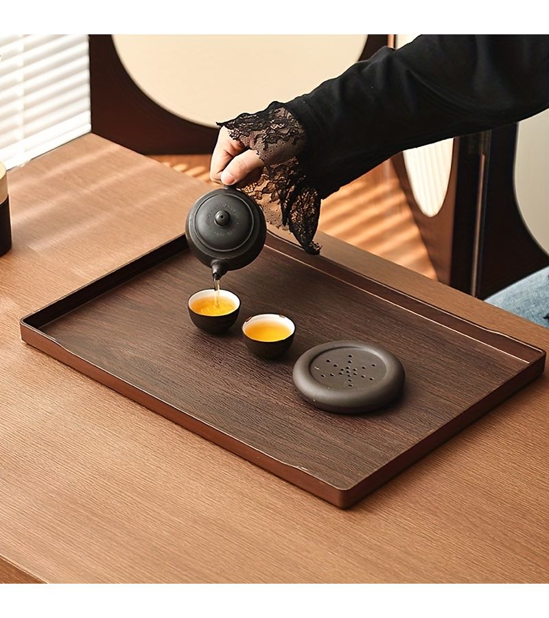 1 Pc Dark Wood Color Faux Wood Plastic Rectangular Serving Tray For Living Room Dining Tea Decorative Storage Holiday Gift - Image 5