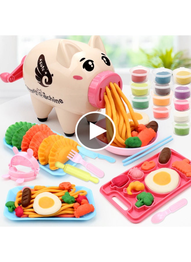 Generic - Children's Colored Mud Piglet Noodle Machine Plasticine Ice Cream Mold Tools Suit Clay Toys Zhao Zhisun-Color:Piggy Noodle Maker Dumplings + Multifunctional Ice Cream + 24 Clay✓-Specifications:Other✓ - Image 1