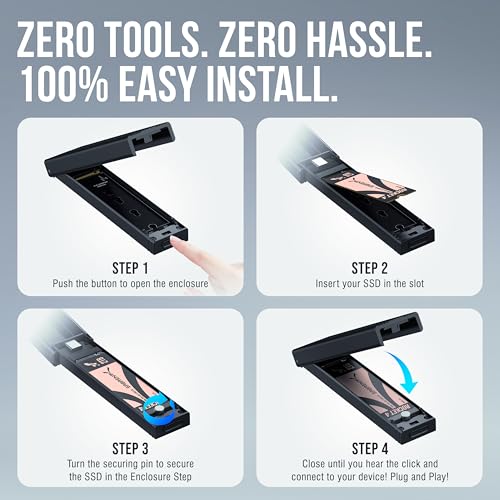 SABRENT USB 3.2 10Gbps Type C Tool Free NVMe External Enclosure Case for M.2 PCIe NVMe and SATA SSDs (EC-SNVE) - Image 4