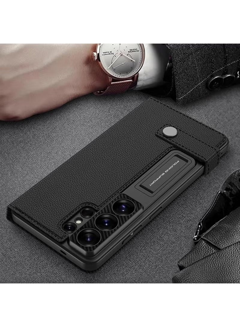 Adando for Samsung Galaxy S26 Ultra Flip Wallet Case with Kickstand, Hard PC Magnetic Flip Case with Card Holder Slot, Shockproof Cover for Samsung S26 Ultra [Not Include Pen] (Carbon Fiber Black) - Image 1