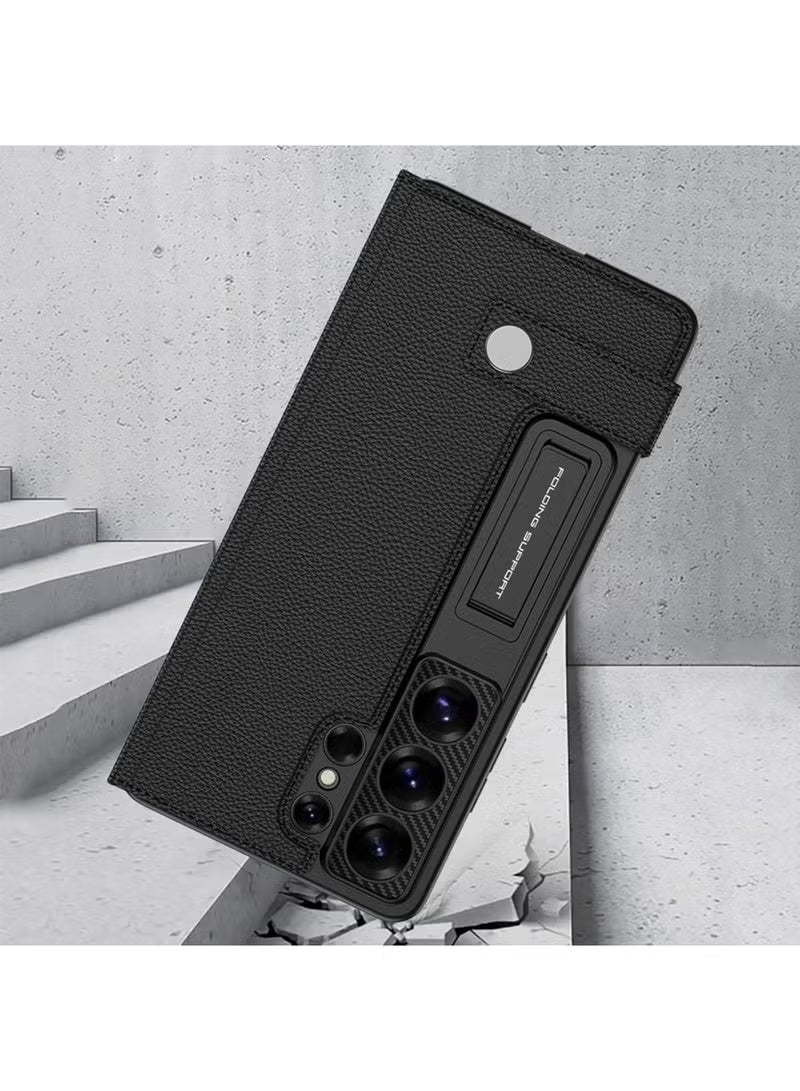 Adando for Samsung Galaxy S26 Ultra Flip Wallet Case with Kickstand, Hard PC Magnetic Flip Case with Card Holder Slot, Shockproof Cover for Samsung S26 Ultra [Not Include Pen] (Carbon Fiber Black) - Image 5