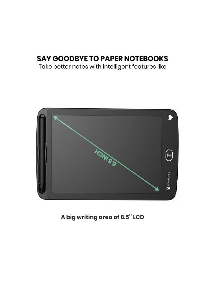 Portronics - Portronics Ruffpad 8.5E Re-Writable LCD Writing Pad with Screen 21.5cm (8.5-inch) for Drawing, Playing, Handwriting Gifts for Kids & Adults, India's first notepad to save and share your child's first creatives via Ruffpad app on your Smartphone(Black) - Image 1