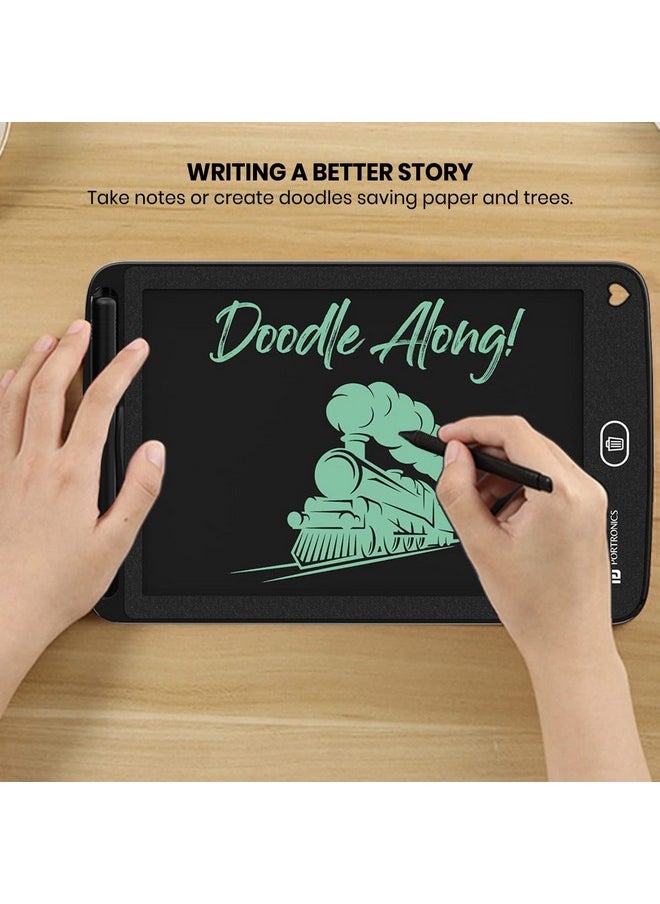 Portronics - Portronics Ruffpad 8.5E Re-Writable LCD Writing Pad with Screen 21.5cm (8.5-inch) for Drawing, Playing, Handwriting Gifts for Kids & Adults, India's first notepad to save and share your child's first creatives via Ruffpad app on your Smartphone(Black) - Image 1