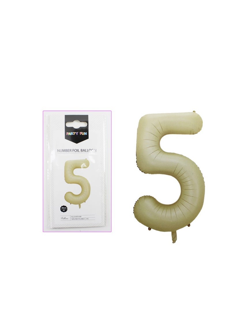 PARTY FUN 16 Inch Foil Number Balloon Elegant Oat Colored No. 5 for Stylish Celebrations - Image 2