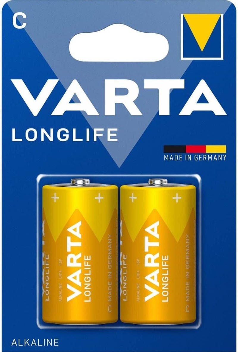 VARTA Longlife C Batteries | Long-Lasting Power for Clocks Radios Toys | 10 Years Storage Life | Premium German Quality | Innovative Cell Design for Reliable Low-Drain Performance | Pack of 2 - Image 1