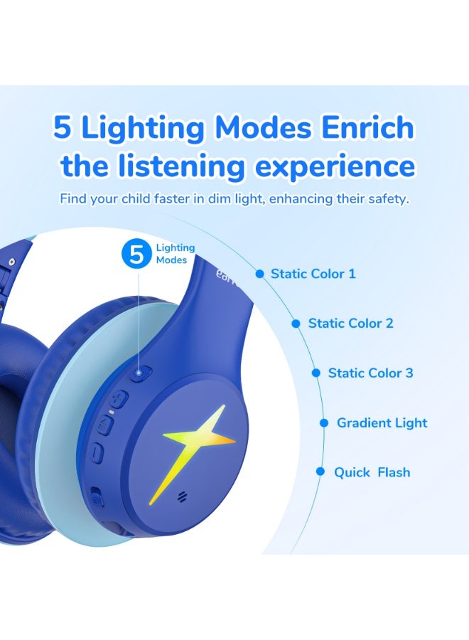 إيرفن سماعات EarFun K4 بلوتوث للأطفال، سماعات لاسلكية بإضاءة LED، محدد مستوى صوت 74/85/94 ديسيبل للحماية، ميكروفون مدمج، وقت تشغيل يصل إلى 90 ساعة، Bluetooth 5.4، تصميم فوق الأذن مناسب للآيباد والتابلت والكمبيوتر والسفر والمدرسة. - Image 3