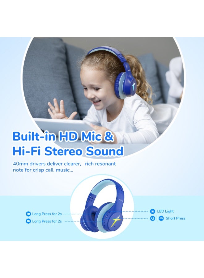 إيرفن سماعات EarFun K4 بلوتوث للأطفال، سماعات لاسلكية بإضاءة LED، محدد مستوى صوت 74/85/94 ديسيبل للحماية، ميكروفون مدمج، وقت تشغيل يصل إلى 90 ساعة، Bluetooth 5.4، تصميم فوق الأذن مناسب للآيباد والتابلت والكمبيوتر والسفر والمدرسة. - Image 4