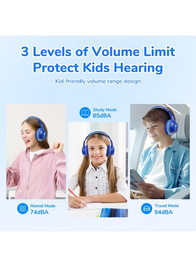 إيرفن سماعات EarFun K4 بلوتوث للأطفال، سماعات لاسلكية بإضاءة LED، محدد مستوى صوت 74/85/94 ديسيبل للحماية، ميكروفون مدمج، وقت تشغيل يصل إلى 90 ساعة، Bluetooth 5.4، تصميم فوق الأذن مناسب للآيباد والتابلت والكمبيوتر والسفر والمدرسة. - Image 2