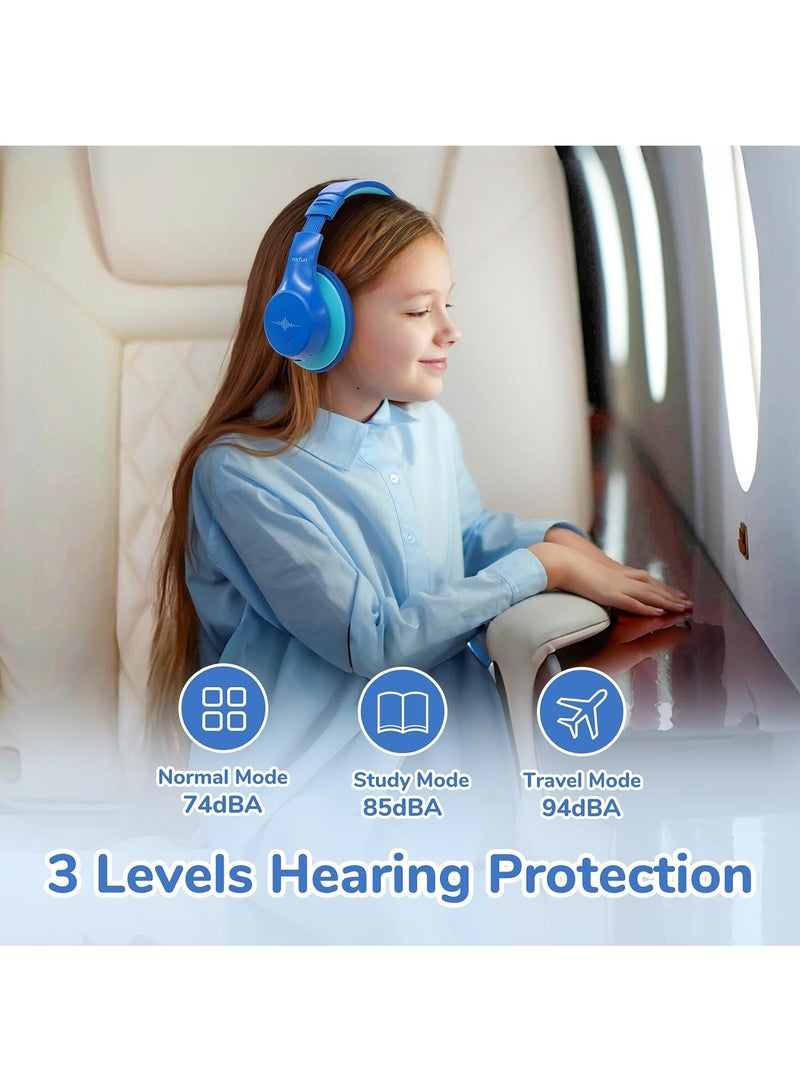 إيرفن سماعات EarFun K4 بلوتوث للأطفال، سماعات لاسلكية بإضاءة LED، محدد مستوى صوت 74/85/94 ديسيبل للحماية، ميكروفون مدمج، وقت تشغيل يصل إلى 90 ساعة، Bluetooth 5.4، تصميم فوق الأذن مناسب للآيباد والتابلت والكمبيوتر والسفر والمدرسة. - Image 2
