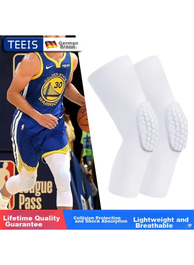 Teeis Basketball Knee Pads, Sports Equipment For Men, Long Professional Honeycomb Anti-collision Protective Gear, Summer Knee And Leg Guards, White, XL - Image 1