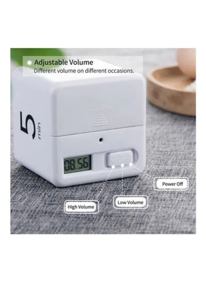 Portable Cube Kitchen Timer Countdown Alarm 1-3-5-10 Minutes Flip Timing with Digital Display