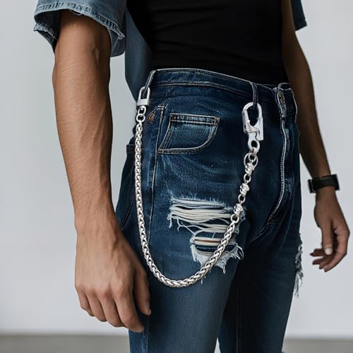 Ahiller Skull Pants Chain for Men,25''Heavy Punk Biker Anti-Theft Wallet Chains for Keys,Jeans,Belt Goth Accessories(KLDLL-BK-Silver-1P) - Image 3