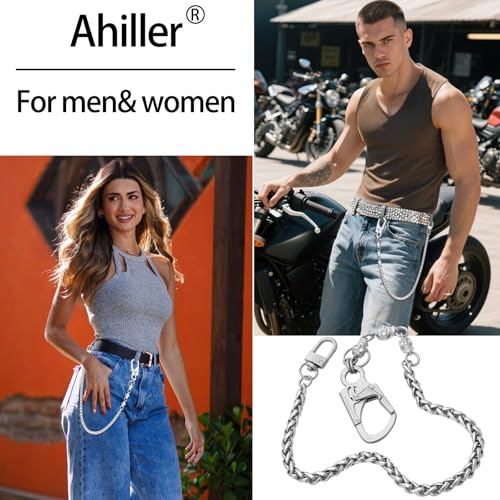 Ahiller Skull Pants Chain for Men,25''Heavy Punk Biker Anti-Theft Wallet Chains for Keys,Jeans,Belt Goth Accessories(KLDLL-BK-Silver-1P) - Image 2