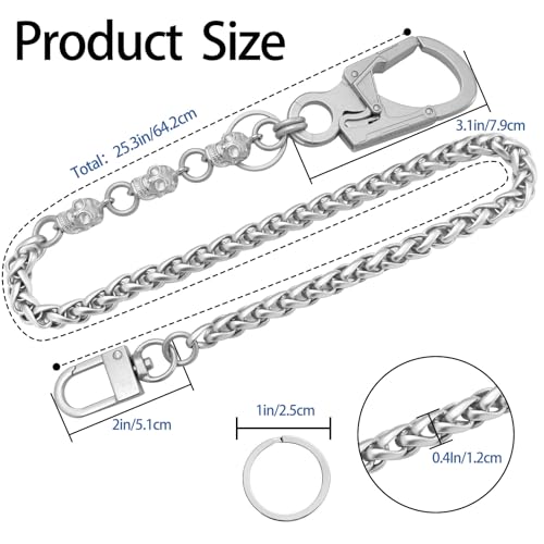 Ahiller Skull Pants Chain for Men,25''Heavy Punk Biker Anti-Theft Wallet Chains for Keys,Jeans,Belt Goth Accessories(KLDLL-BK-Silver-1P) - Image 4