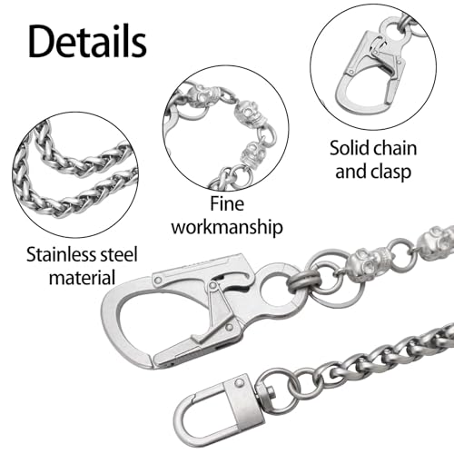 Ahiller Skull Pants Chain for Men,25''Heavy Punk Biker Anti-Theft Wallet Chains for Keys,Jeans,Belt Goth Accessories(KLDLL-BK-Silver-1P) - Image 5