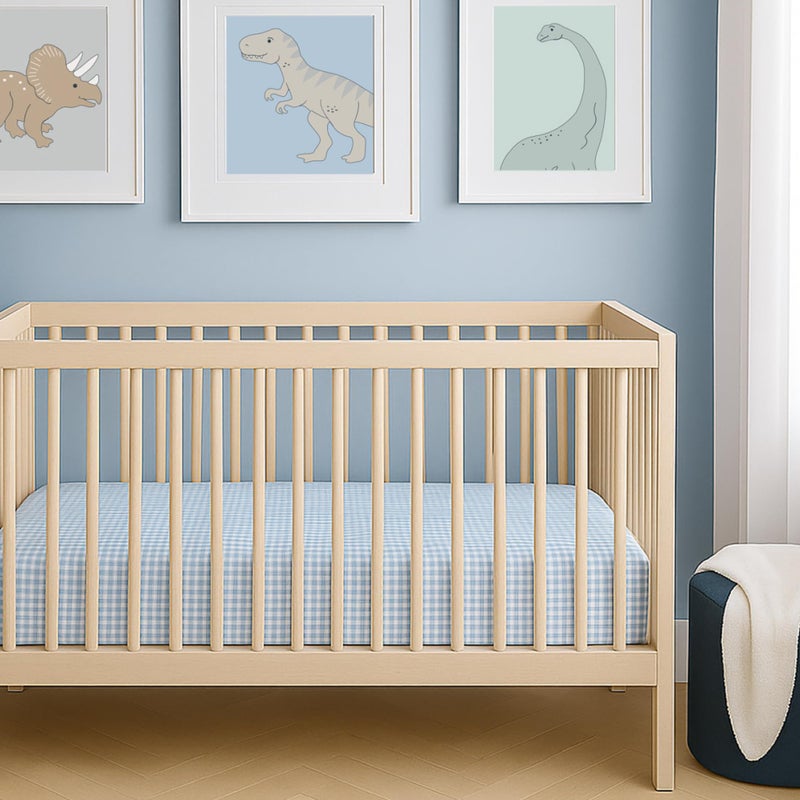 Butterblu Frankie Fitted Crib Sheet 100% Organic Cotton for Baby & Toddler Mattress, Breathable for Boys & Girls, Blue Check, One Size - Image 5